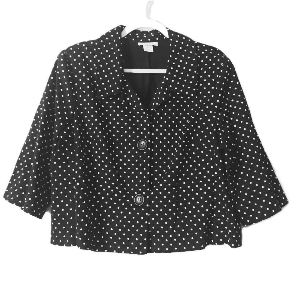 Women's Cropped Boxy Blazer Jacket Polka Dot Cotton Preppy Academia Dress Barn